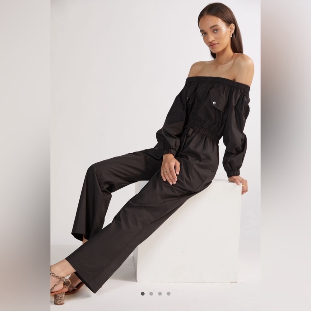 ANTHROPOLOGY OFF SHOULDER BELTED JUMPSUIT